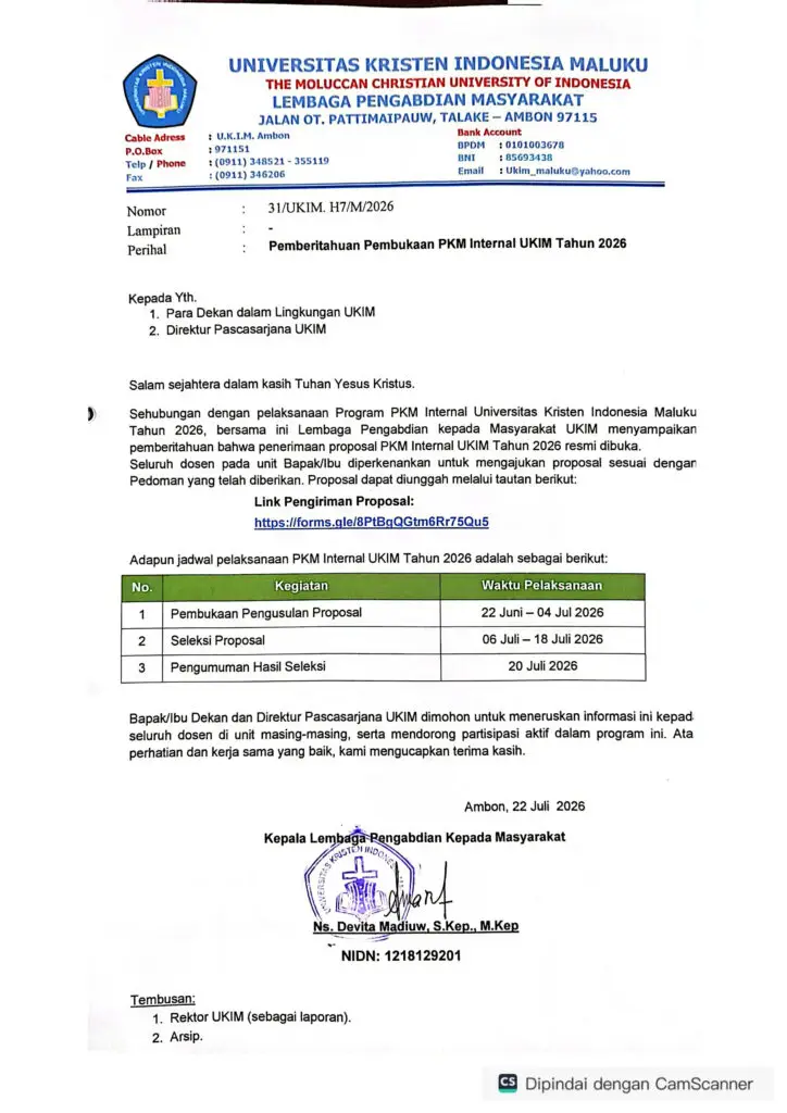 Pemberitahuan Pembukaan PKM Internal UKIM Tahun 2026